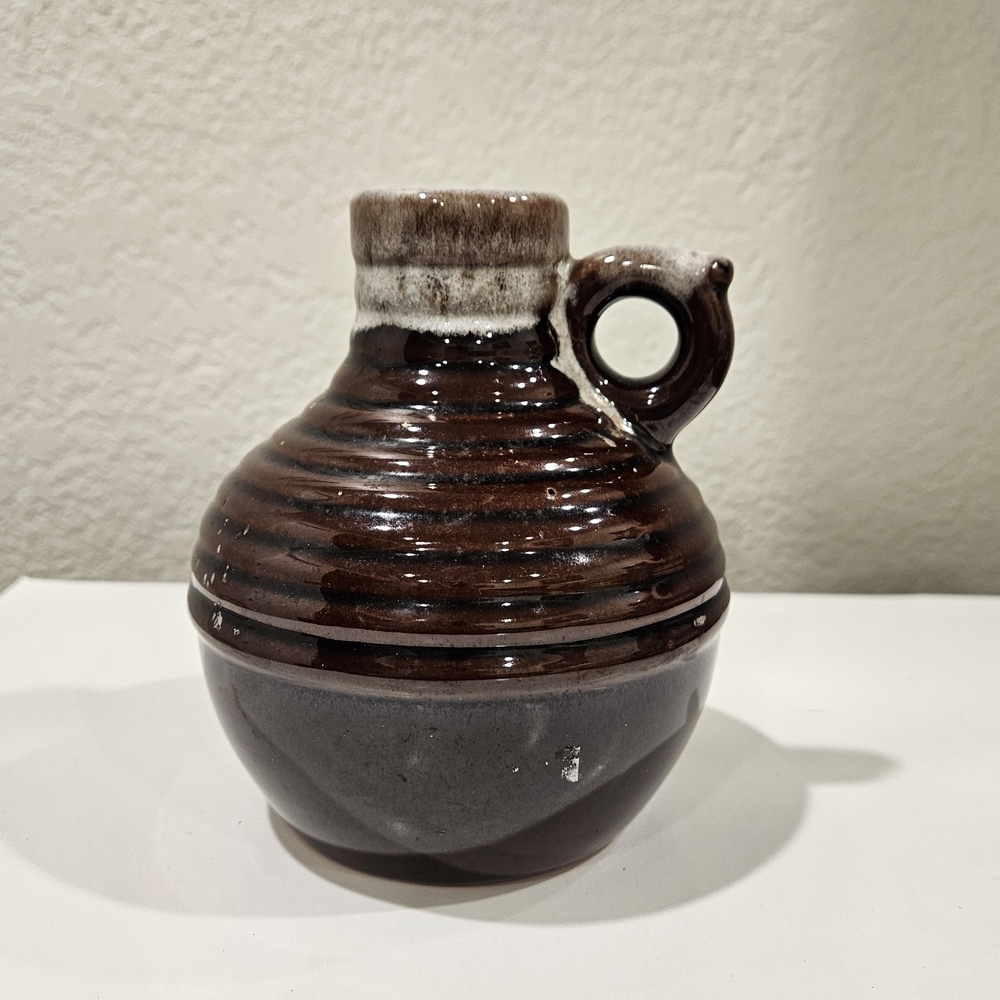Vintage MCM Brown Drip-Glaze Jug Candlestick Holder Made in Japan